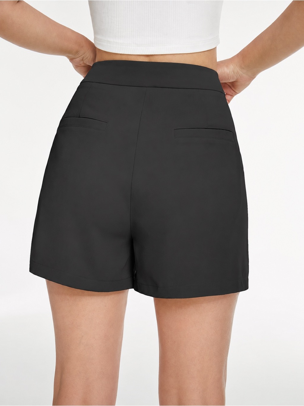 Commense Black Pleated High-Waist Women's Shorts - Picture 2 of 7